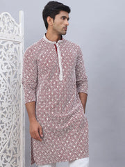 Men's Maroon Chikankari Embroidered and Sequence Kurtas-KO-5094Maroon