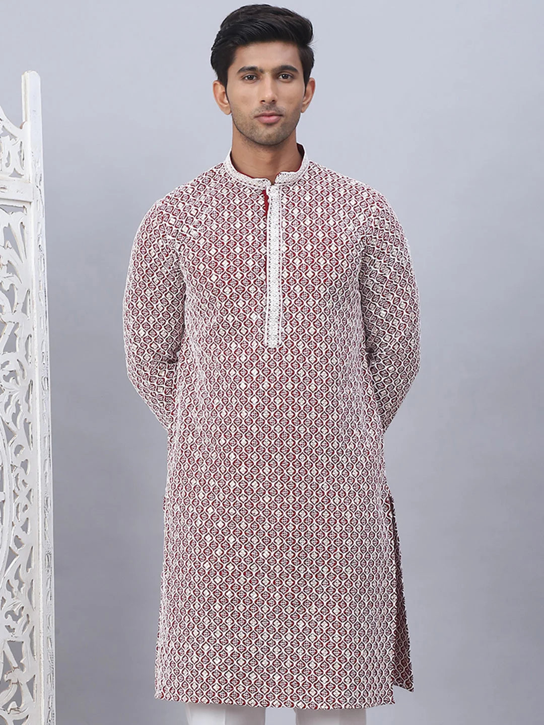 Maroon Embroidered Men's Kurta | Indian Kurta for Men