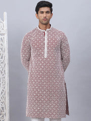 Men's Maroon Chikankari Embroidered and Sequence Kurtas-KO-5094Maroon
