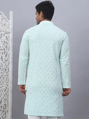 Men's Sky Blue Chikankari Embroidered and Sequence Kurtas-KO-5094Sky