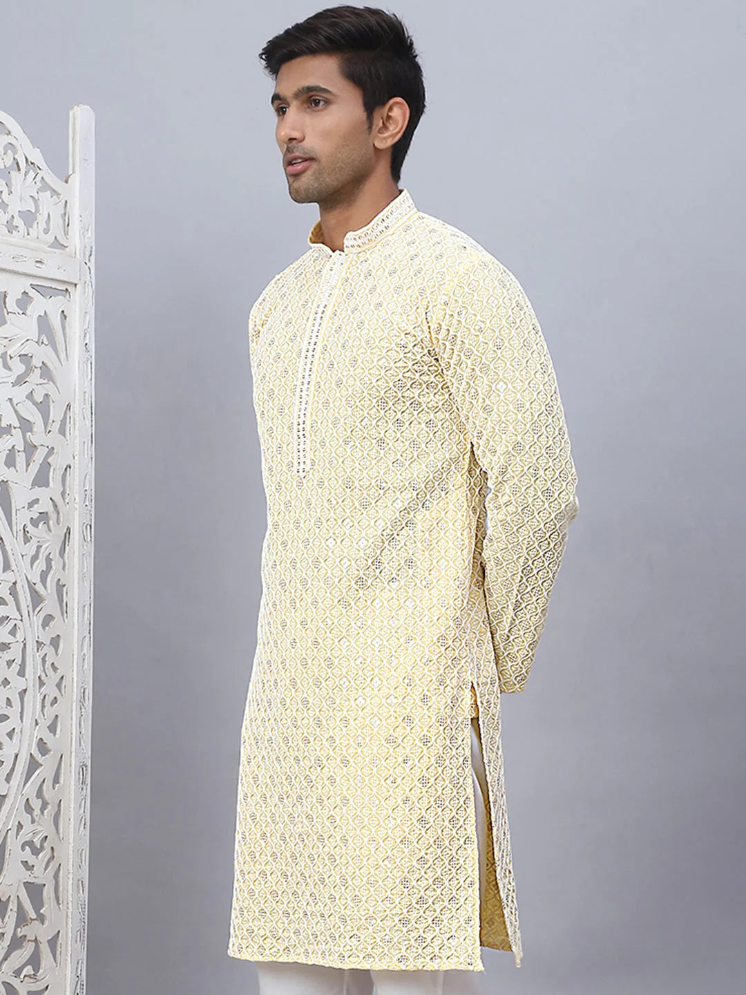 Yellow Embroidered Men's Kurta | Indian Kurta for Men