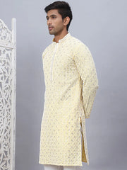 Men's Yellow Chikankari Embroidered and Sequence Kurtas-KO-5094Yellow