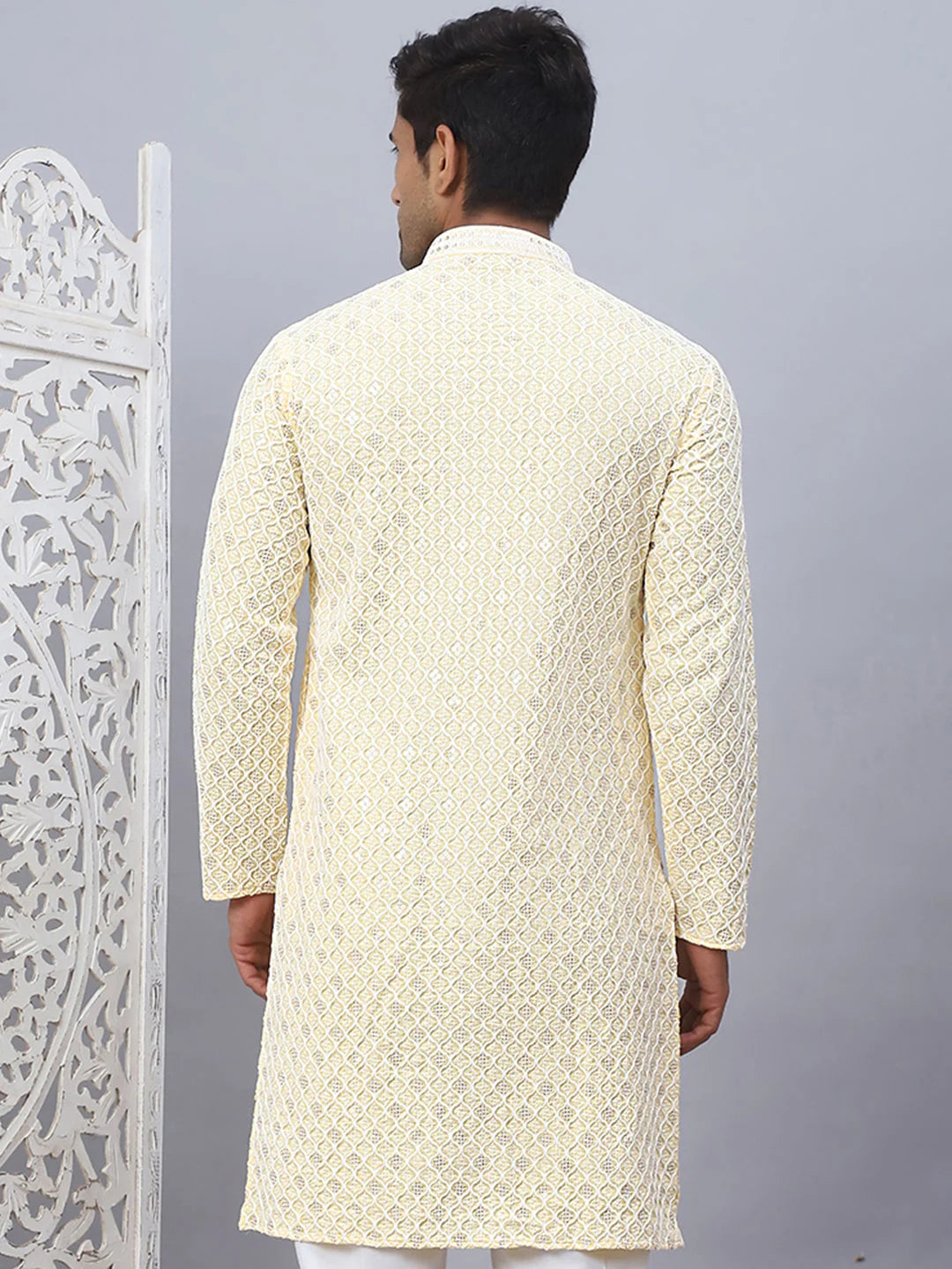 Yellow Embroidered Men's Kurta | Indian Kurta for Men