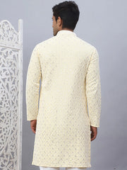 Men's Yellow Chikankari Embroidered and Sequence Kurtas-KO-5094Yellow