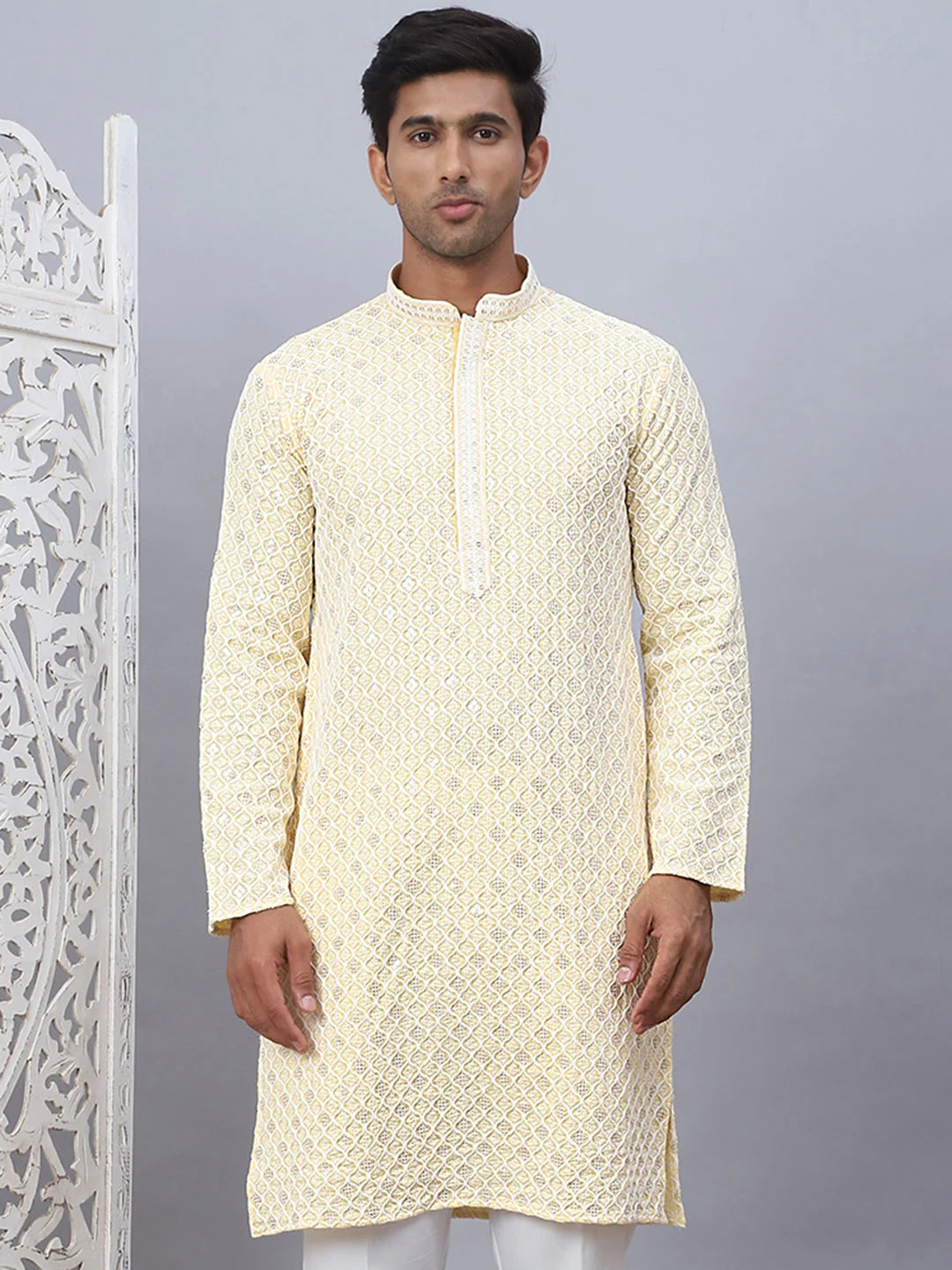 Yellow Embroidered Men's Kurta | Indian Kurta for Men