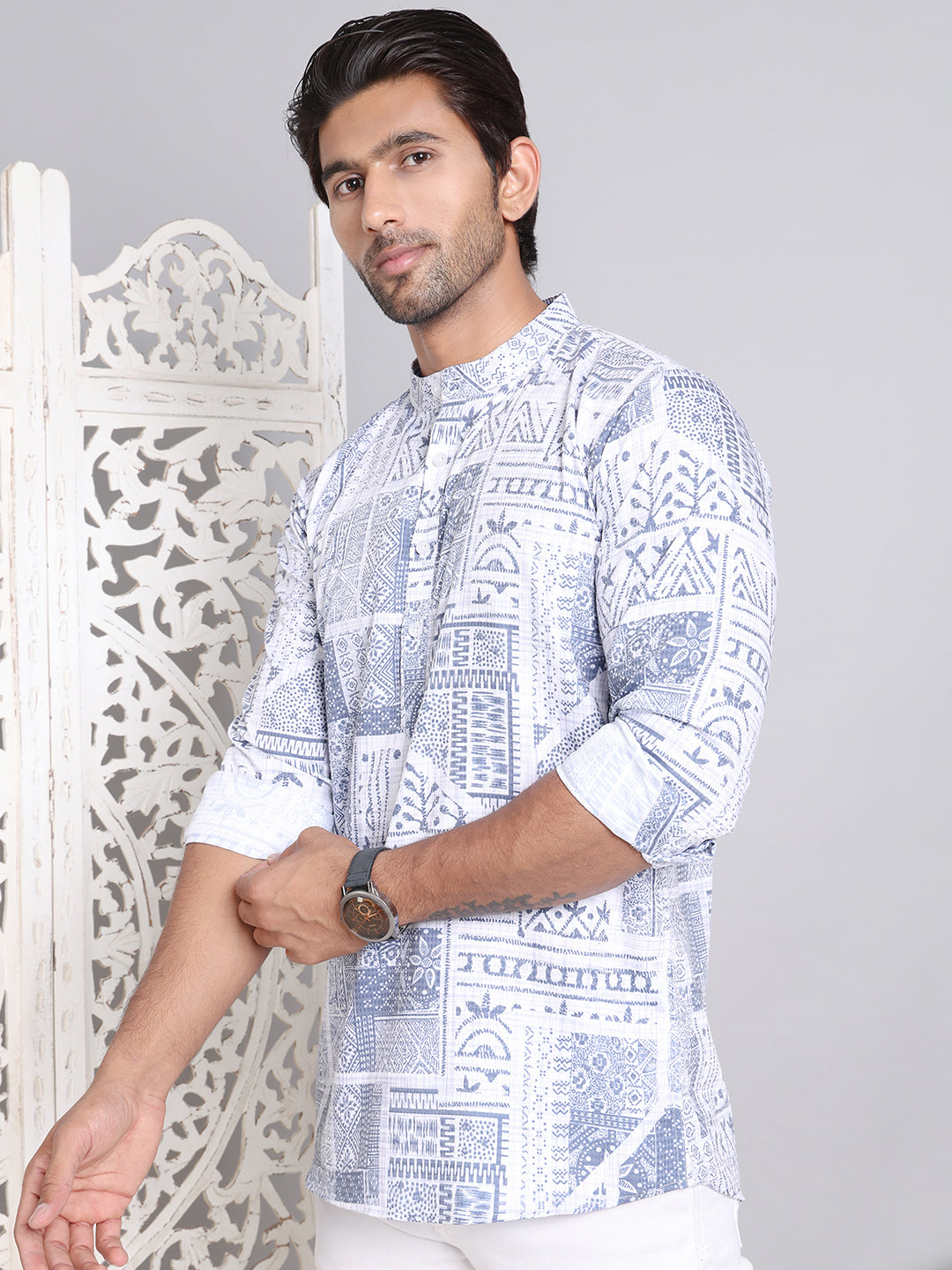DesiQlo Men Printed Kurta Only - Blue - KO_5095Blue_S
