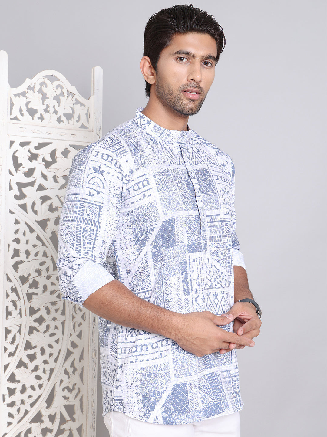 DesiQlo Men Printed Kurta Only - Blue - KO_5095Blue_S
