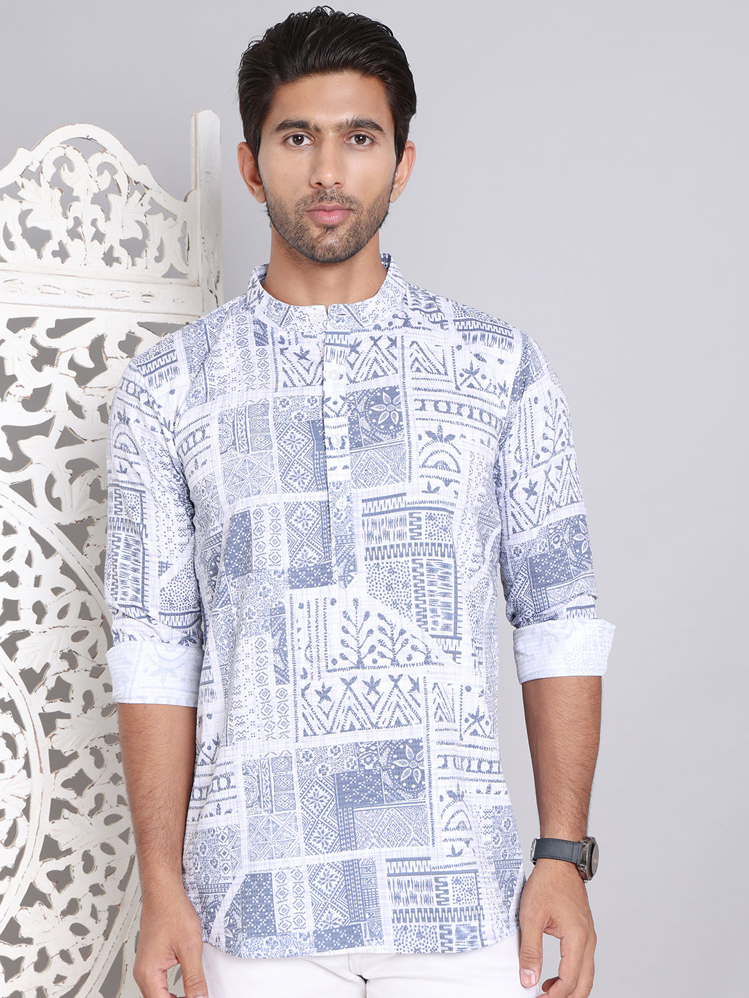 DesiQlo Men Printed Kurta Only - Blue - KO_5095Blue_S
