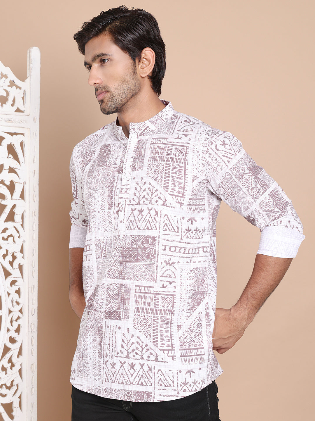 DesiQlo Men Printed Kurta Only - Brown - KO_5095Brown_S