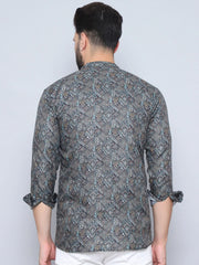 Printed Cotton Short kurta for Men-KO-5095Olive