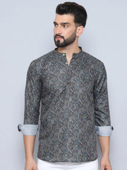 Printed Cotton Short kurta for Men-KO-5095Olive