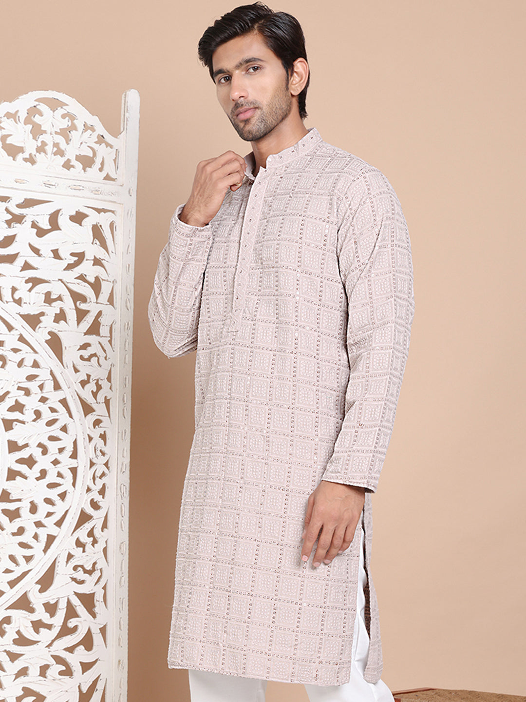 DesiQlo Men Embroidered Kurta Only - Grey - KO_5096Grey_S