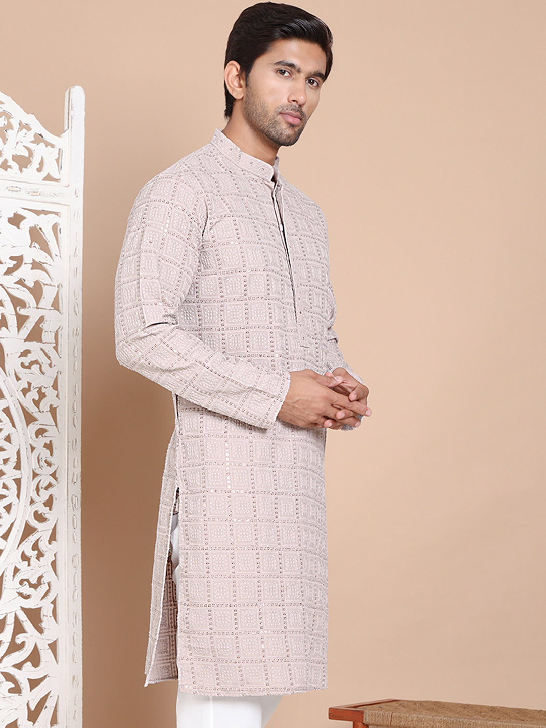 DesiQlo Men Embroidered Kurta Only - Grey - KO_5096Grey_S