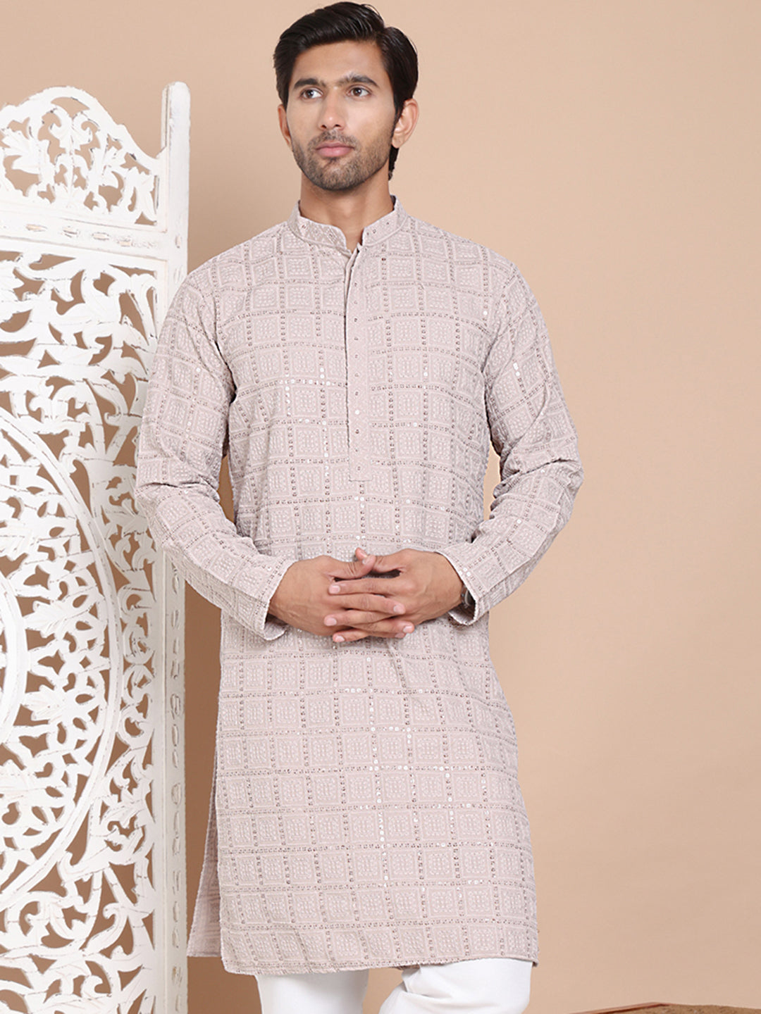 DesiQlo Men Embroidered Kurta Only - Grey - KO_5096Grey_S