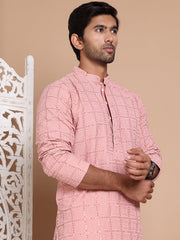 Sequin Embroidered Pure Cotton Kurtas ( KO 5096Peach )