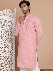 Sequin Embroidered Pure Cotton Kurtas ( KO 5096Peach )