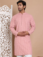 Sequin Embroidered Pure Cotton Kurtas ( KO 5096Peach )