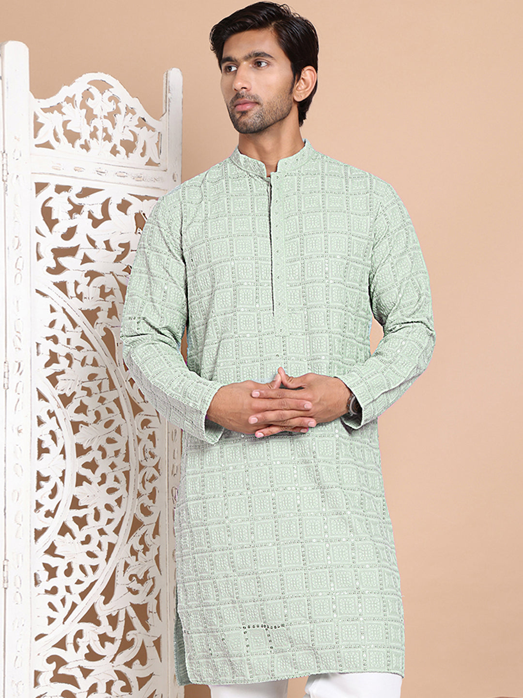 DesiQlo Men Embroidered Kurta Only - Green - KO_5096Pista_S