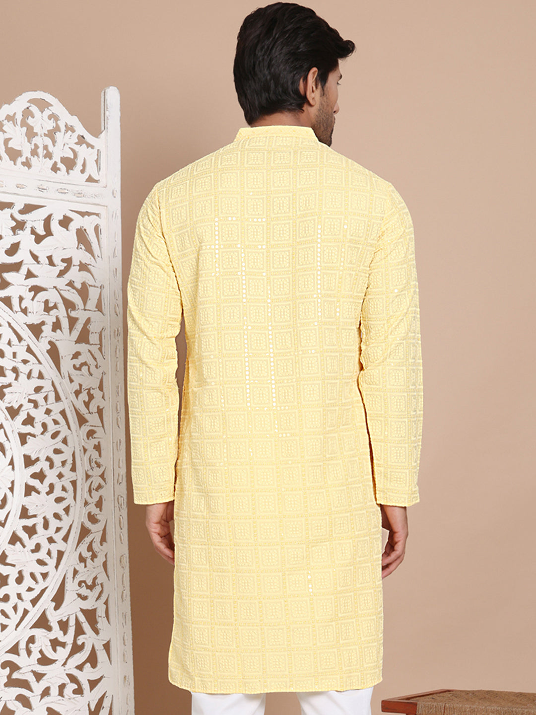 DesiQlo Men Embroidered Kurta Only - Yellow - KO_5096Yellow_S