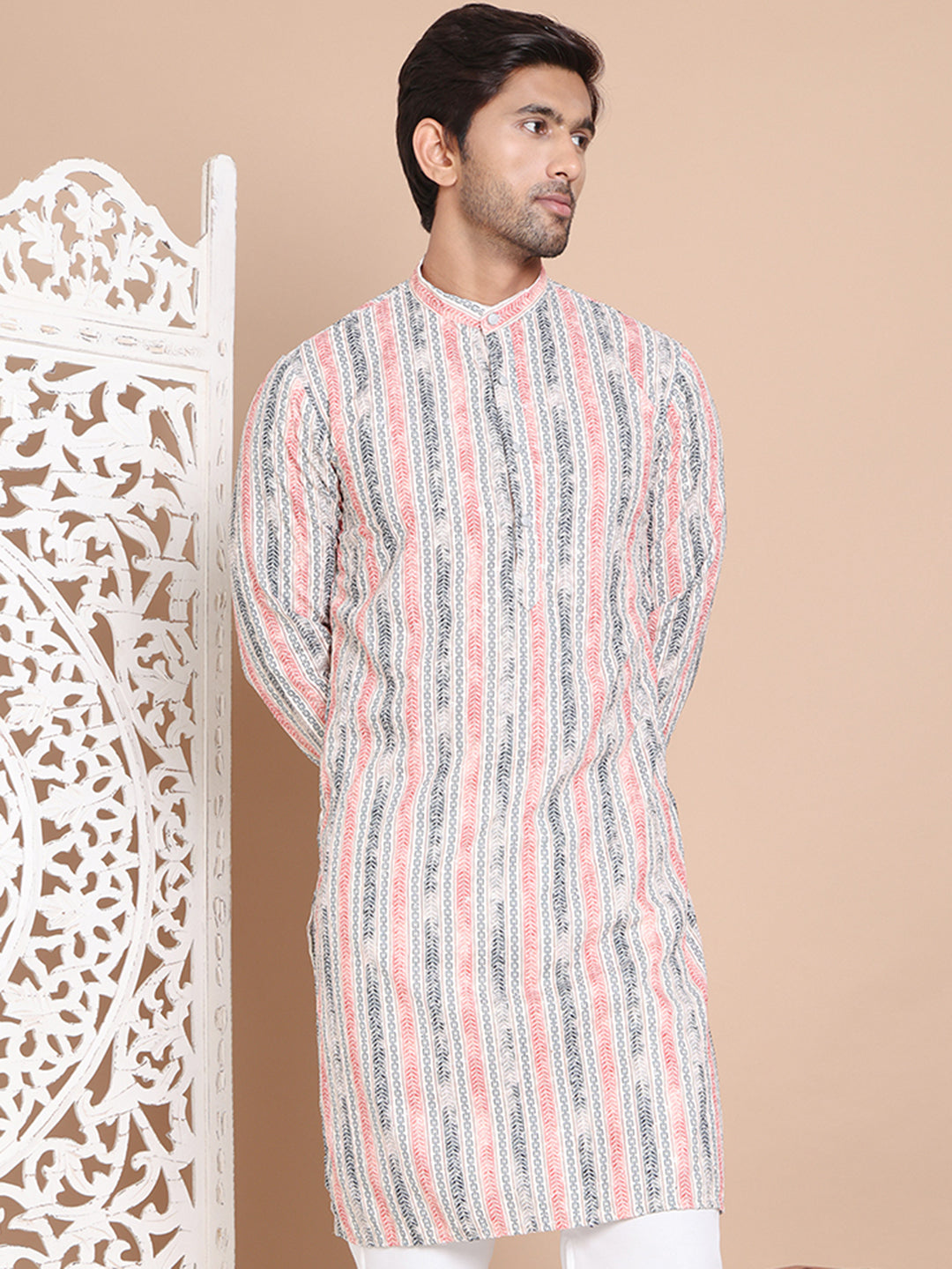 DesiQlo Men Printed Kurta Only - Beige - KO_5097Beige_S