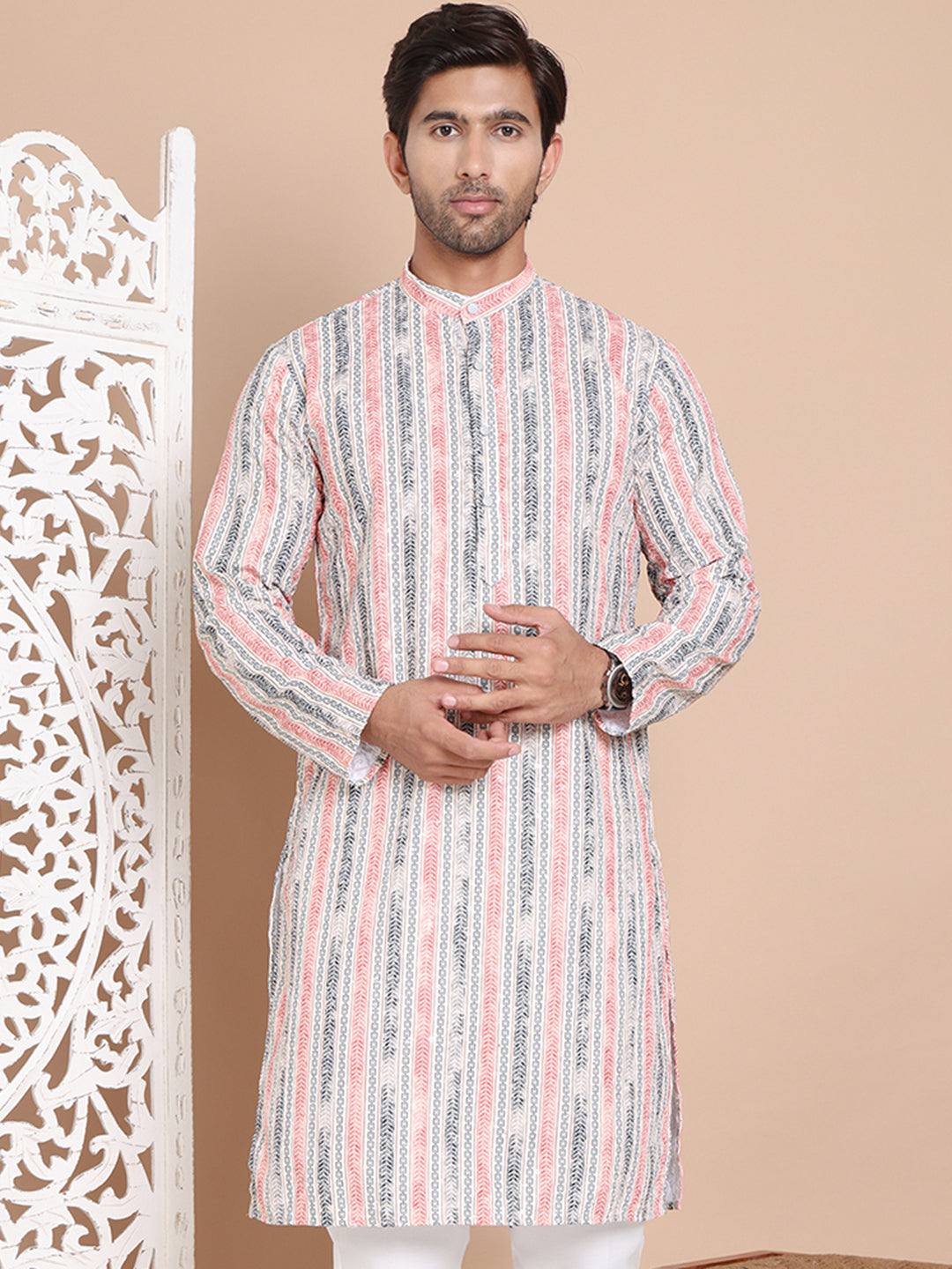 DesiQlo Men Printed Kurta Only - Beige - KO_5097Beige_S