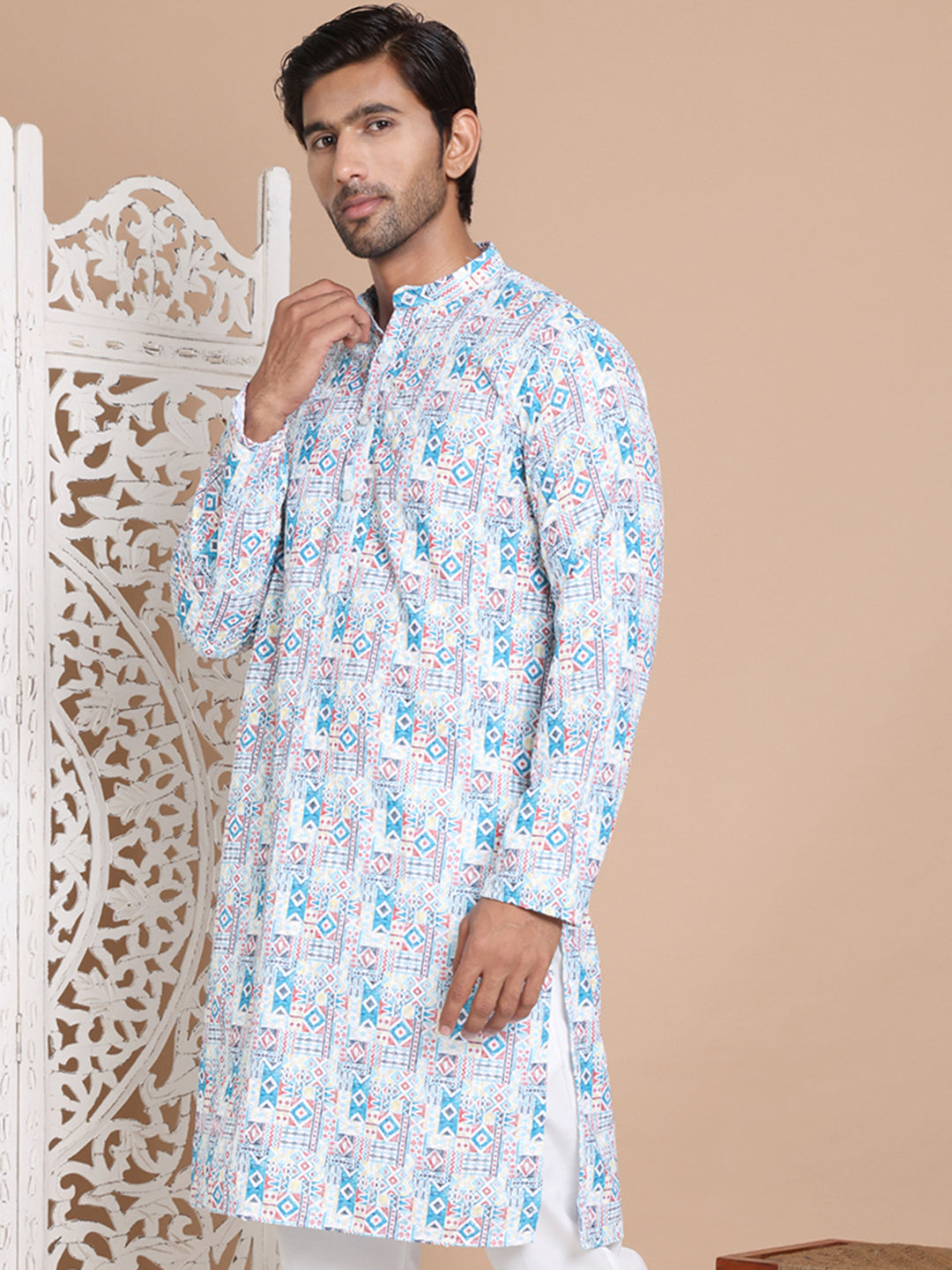 DesiQlo Men Printed Kurta Only - Blue - KO_5097Blue_S