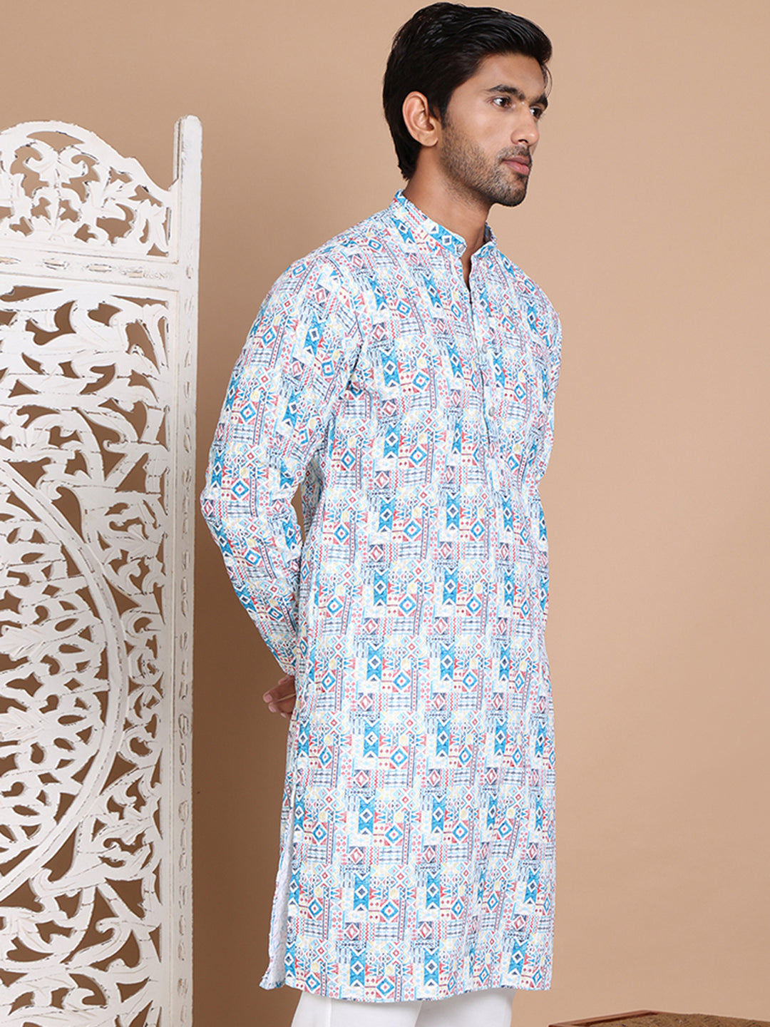 DesiQlo Men Printed Kurta Only - Blue - KO_5097Blue_S