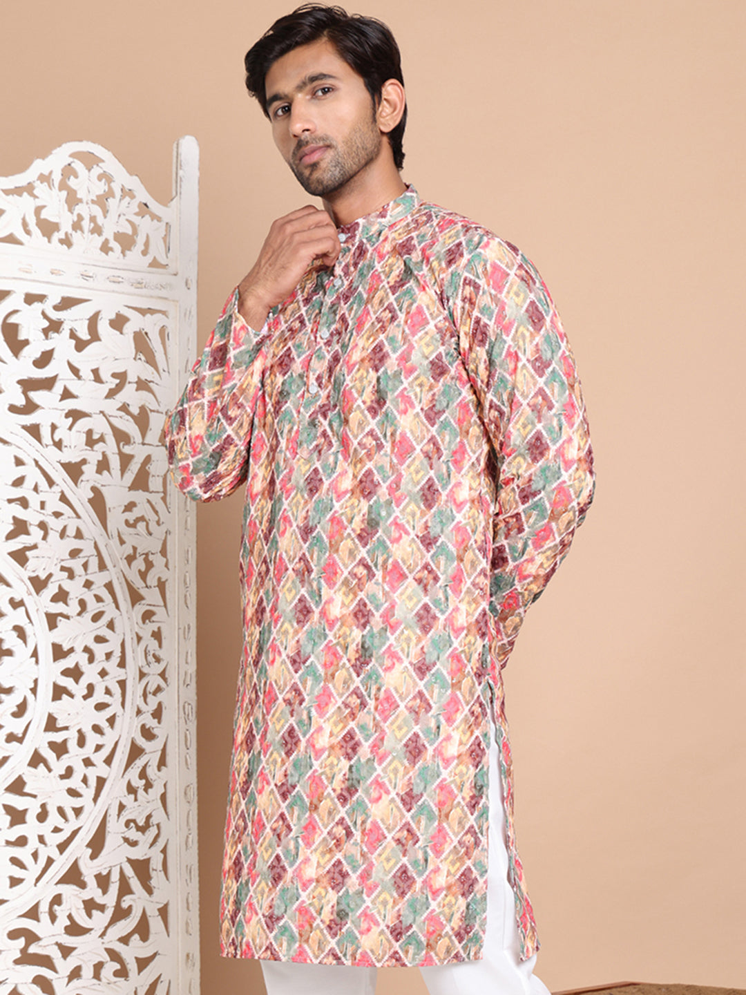 DesiQlo Men Printed Kurta Only - Multicolor - KO_5097Multi_S
