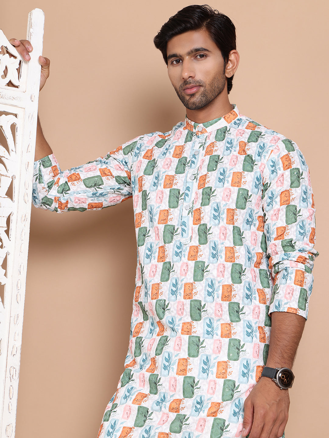 DesiQlo Men Printed Kurta Only - White - KO_5097Off-White_S