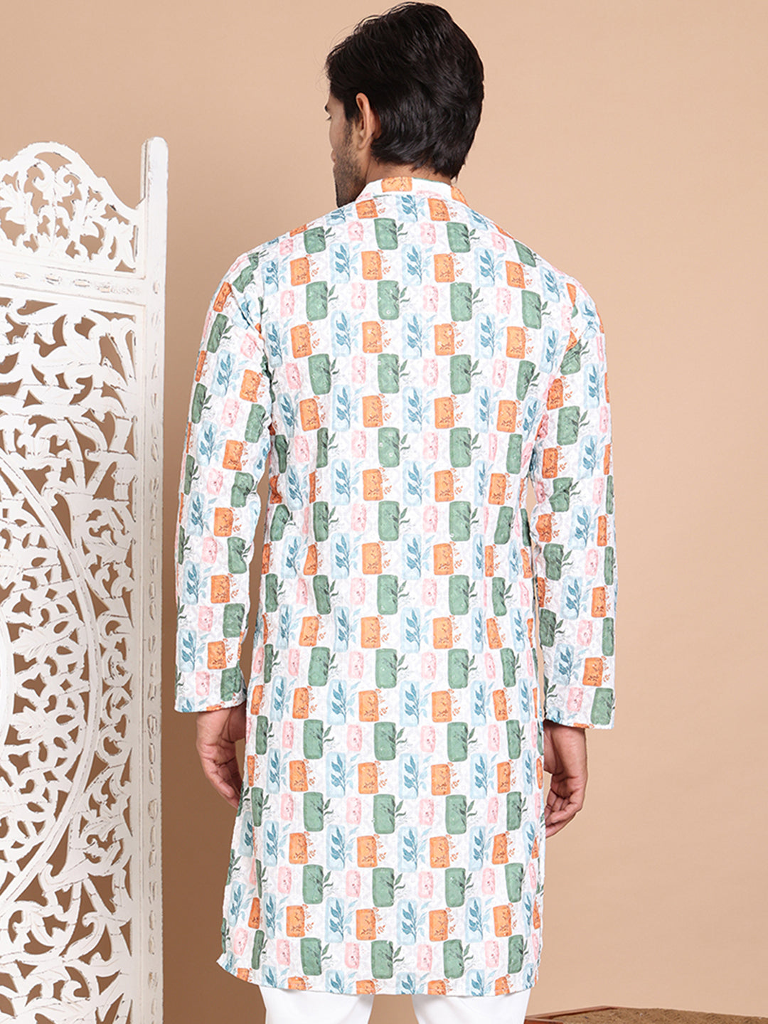 DesiQlo Men Printed Kurta Only - White - KO_5097Off-White_S