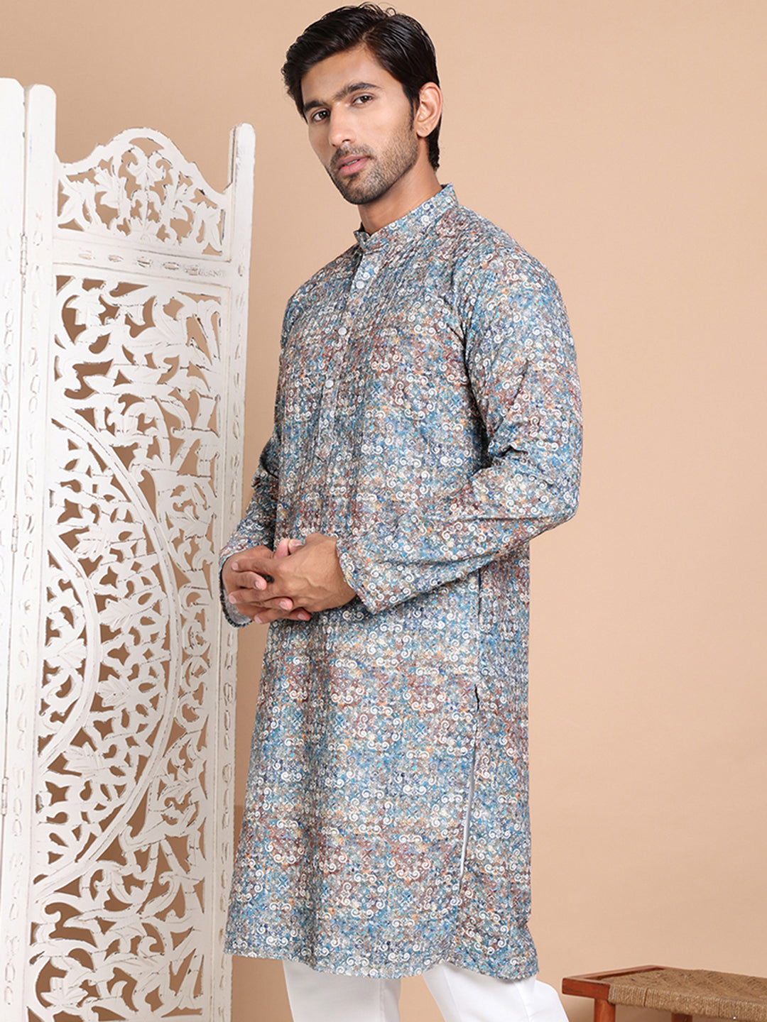 DesiQlo Men Printed Kurta Only - Green - KO_5097Olive_S