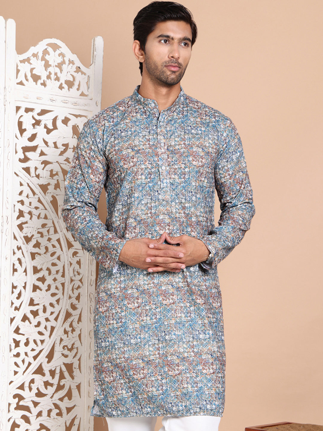 DesiQlo Men Printed Kurta Only - Green - KO_5097Olive_S