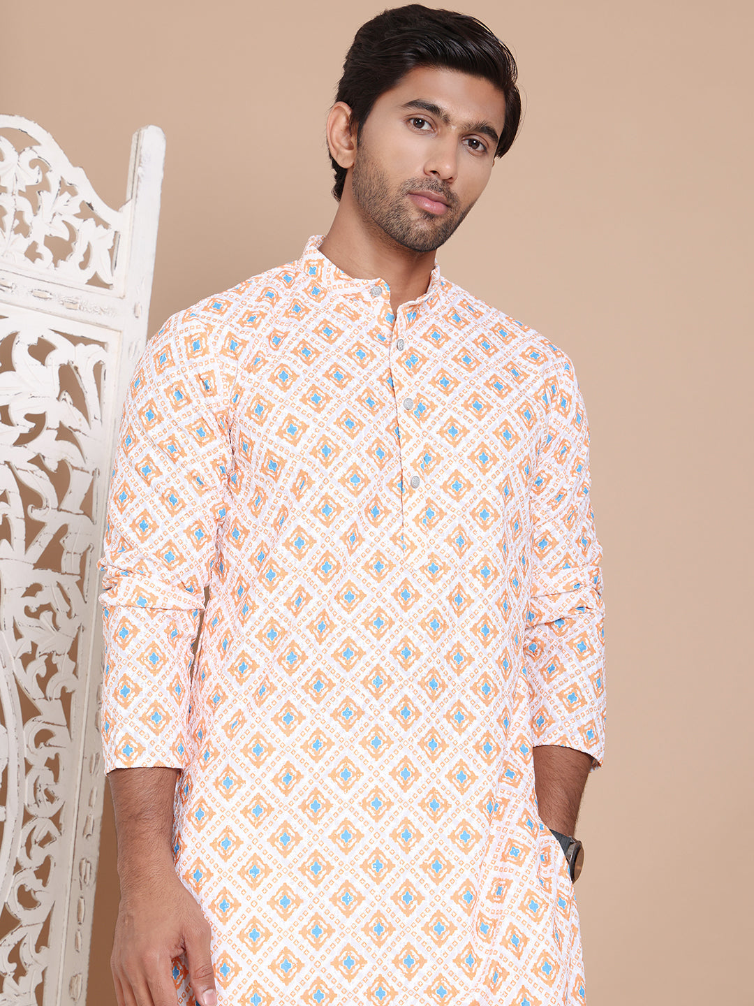 Printed and Emrbroidered Kurtas ( KO 5097Orange ) [FF] [D-12-13]