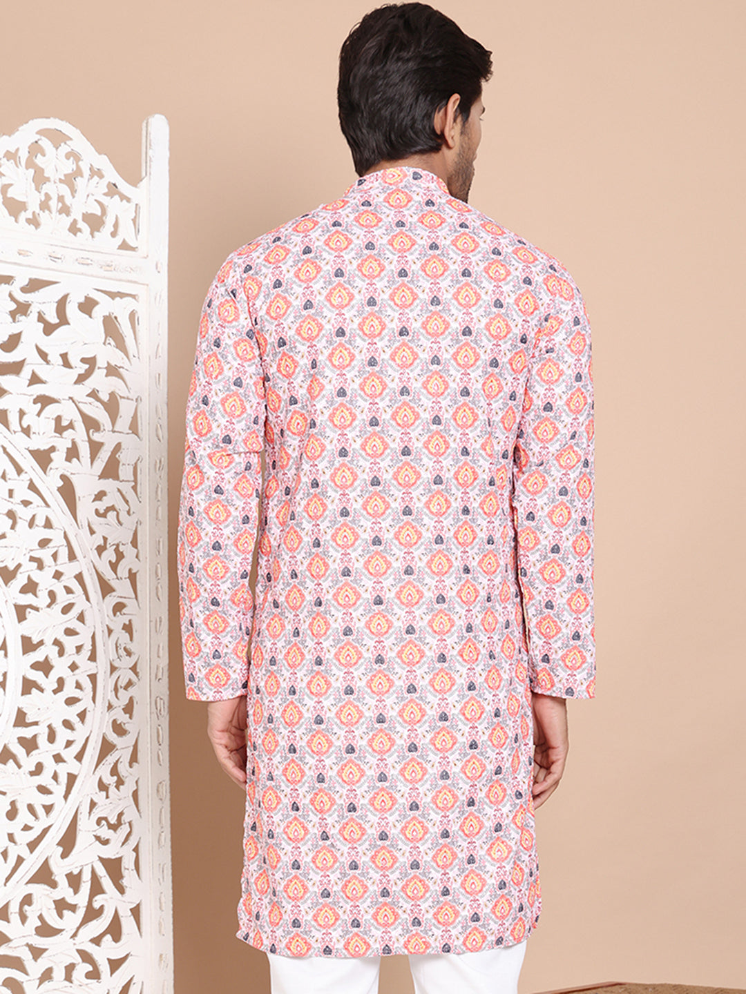 DesiQlo Men Printed Kurta Only - Orange - KO_5097Peach_S