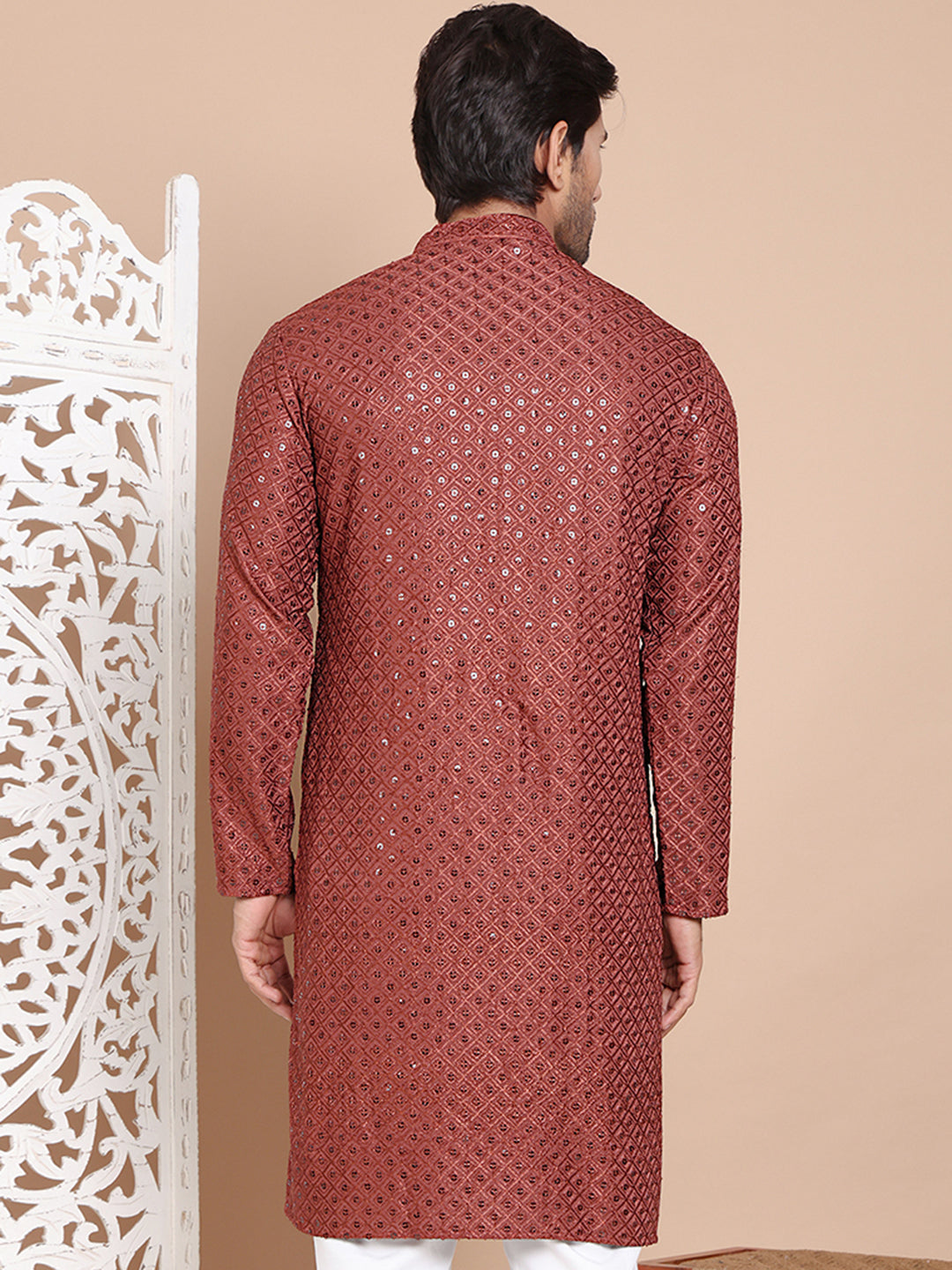 DesiQlo Men Embroidered Kurta Only - Brown - KO_5098Brown_S