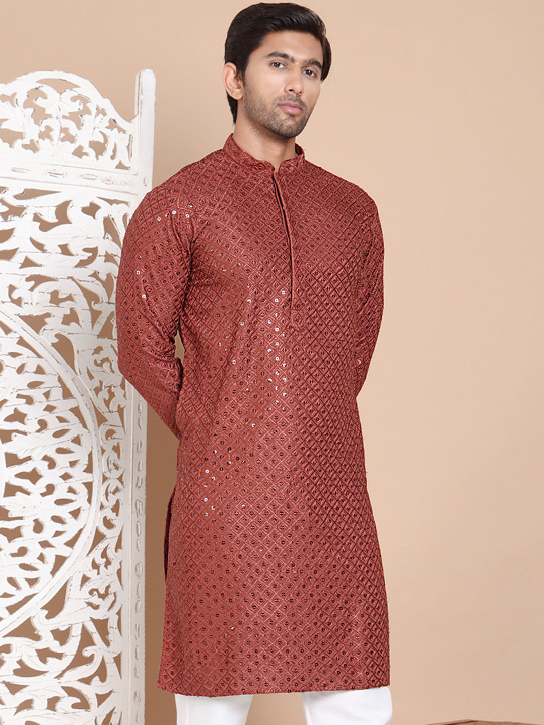 DesiQlo Men Embroidered Kurta Only - Brown - KO_5098Brown_S