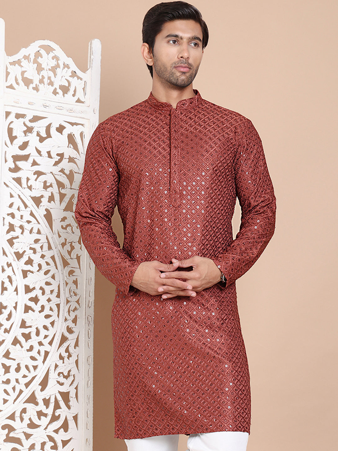 DesiQlo Men Embroidered Kurta Only - Brown - KO_5098Brown_S