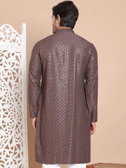 Embroidered and Sequence Kurta For Men. ( KO 5098Coffee ) [FF] [J-2-3]