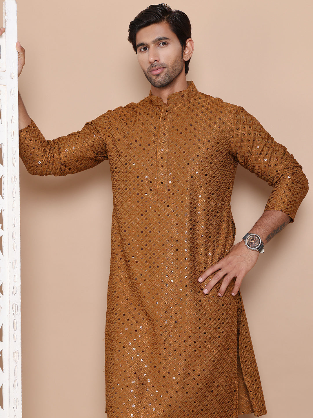 DesiQlo Men Embroidered Kurta Only - Yellow - KO_5098Mustard_S