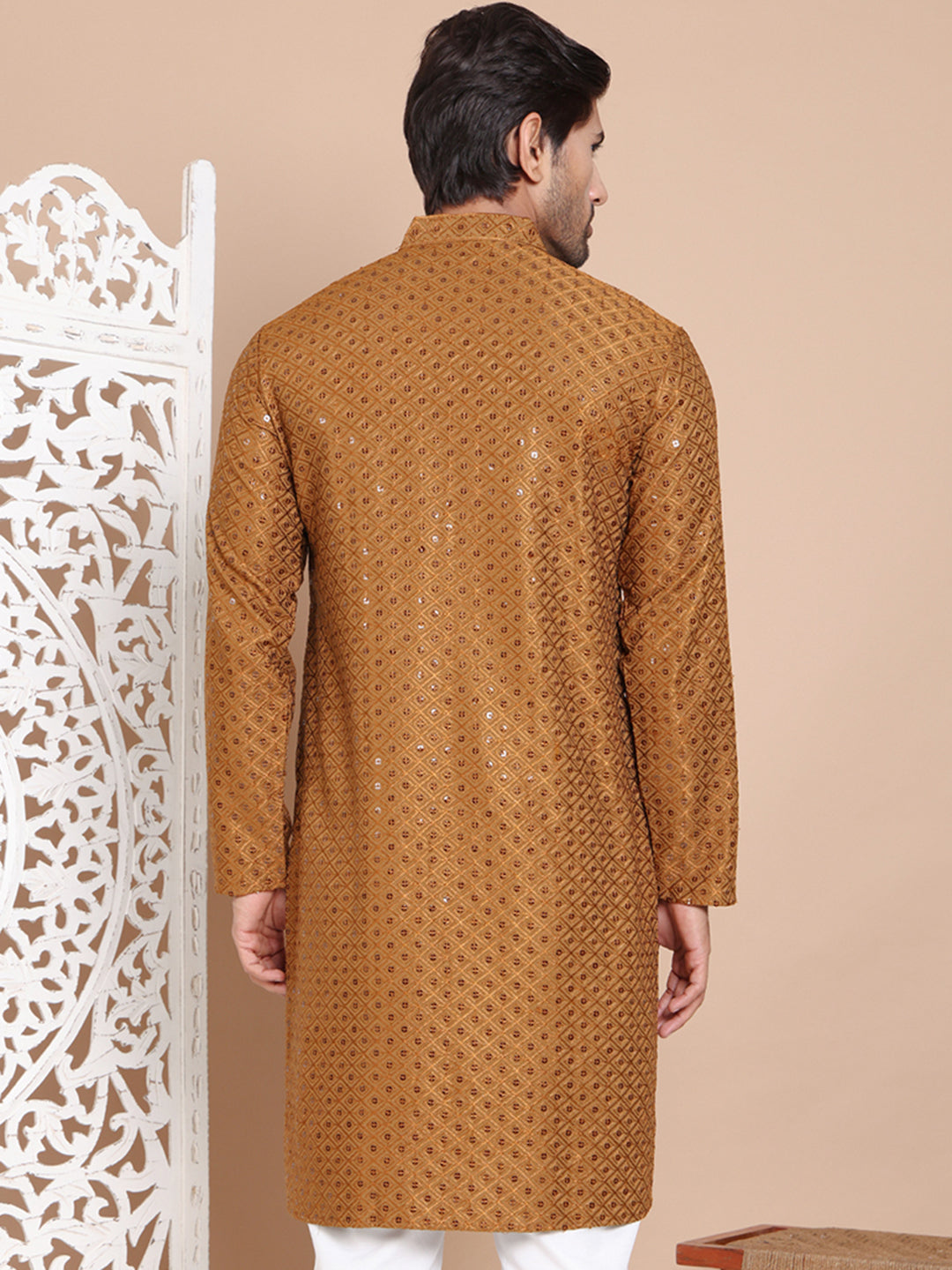 DesiQlo Men Embroidered Kurta Only - Yellow - KO_5098Mustard_S