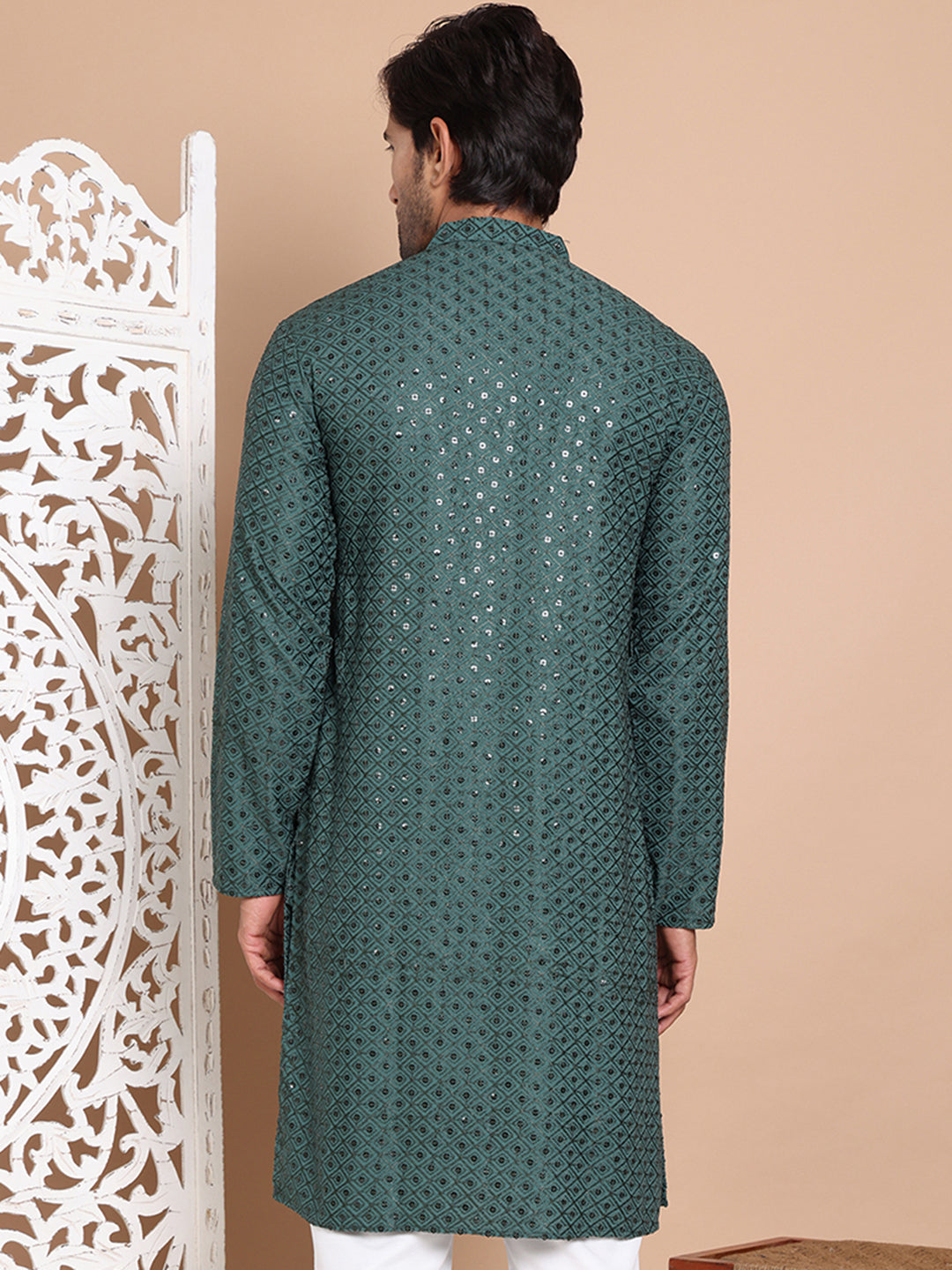 DesiQlo Men Embroidered Kurta Only - Green - KO_5098Olive_S