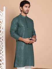 Embroidered and Sequence Kurta For Men. ( KO 5098Olive ) [FF] [J-2-3]