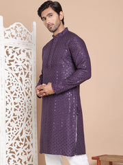 Embroidered and Sequence Kurta For Men. ( KO 5098Purple ) [FF] [J-2-3]