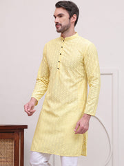 Embroidered Cotton Kurtas ( KO 5099Lemon ) [FF] [B-13]