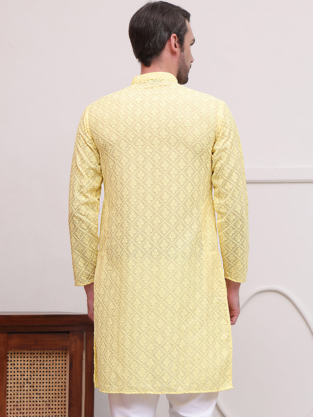 DesiQlo Men Embroidered Kurta Only - Yellow - KO_5099Lemon_S