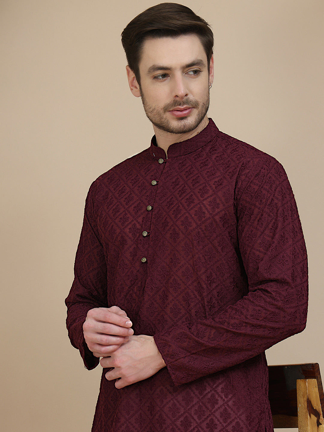 DesiQlo Men Embroidered Kurta Only - Purple - KO_5099Purple_S
