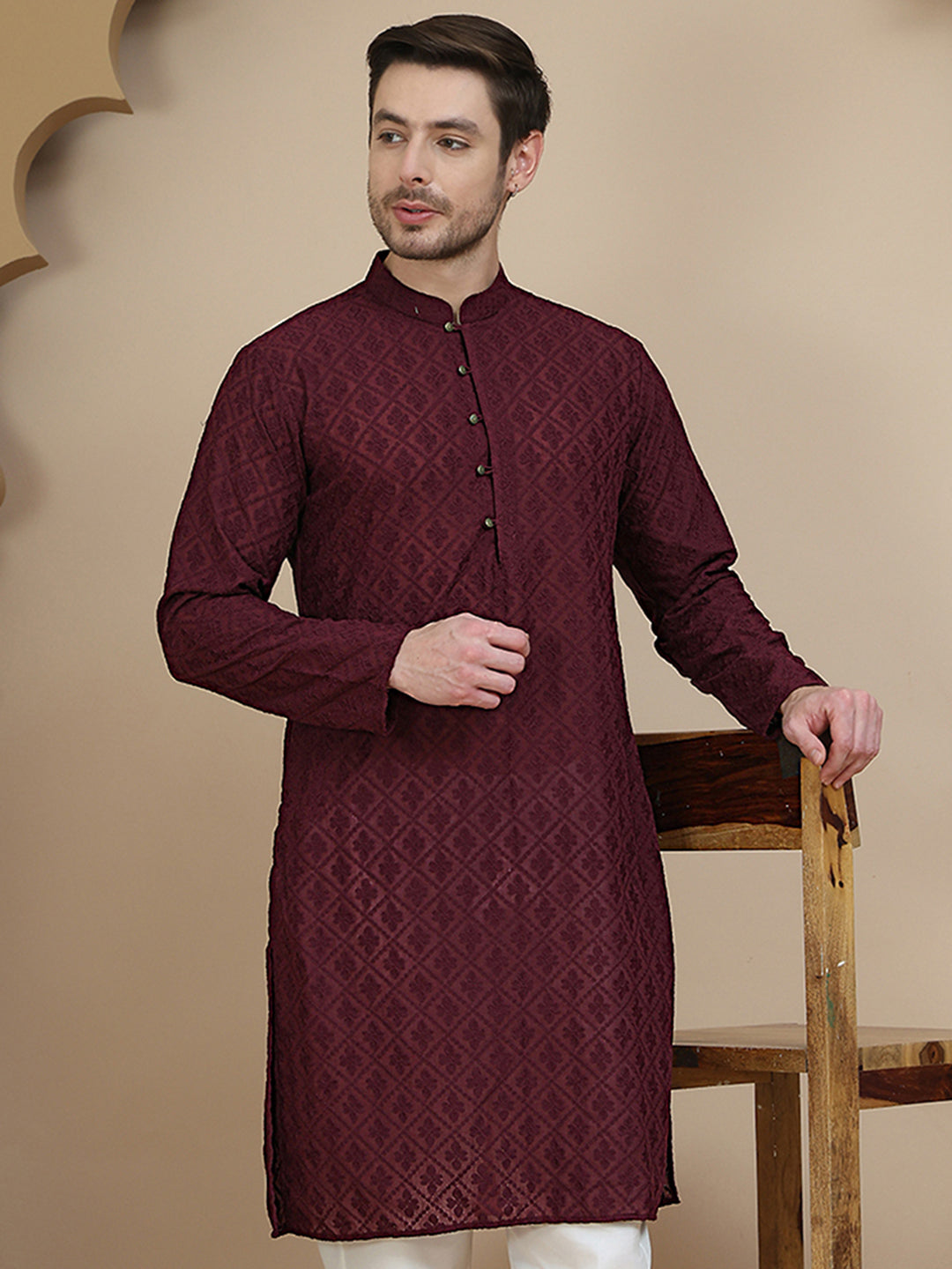 DesiQlo Men Embroidered Kurta Only - Purple - KO_5099Purple_S