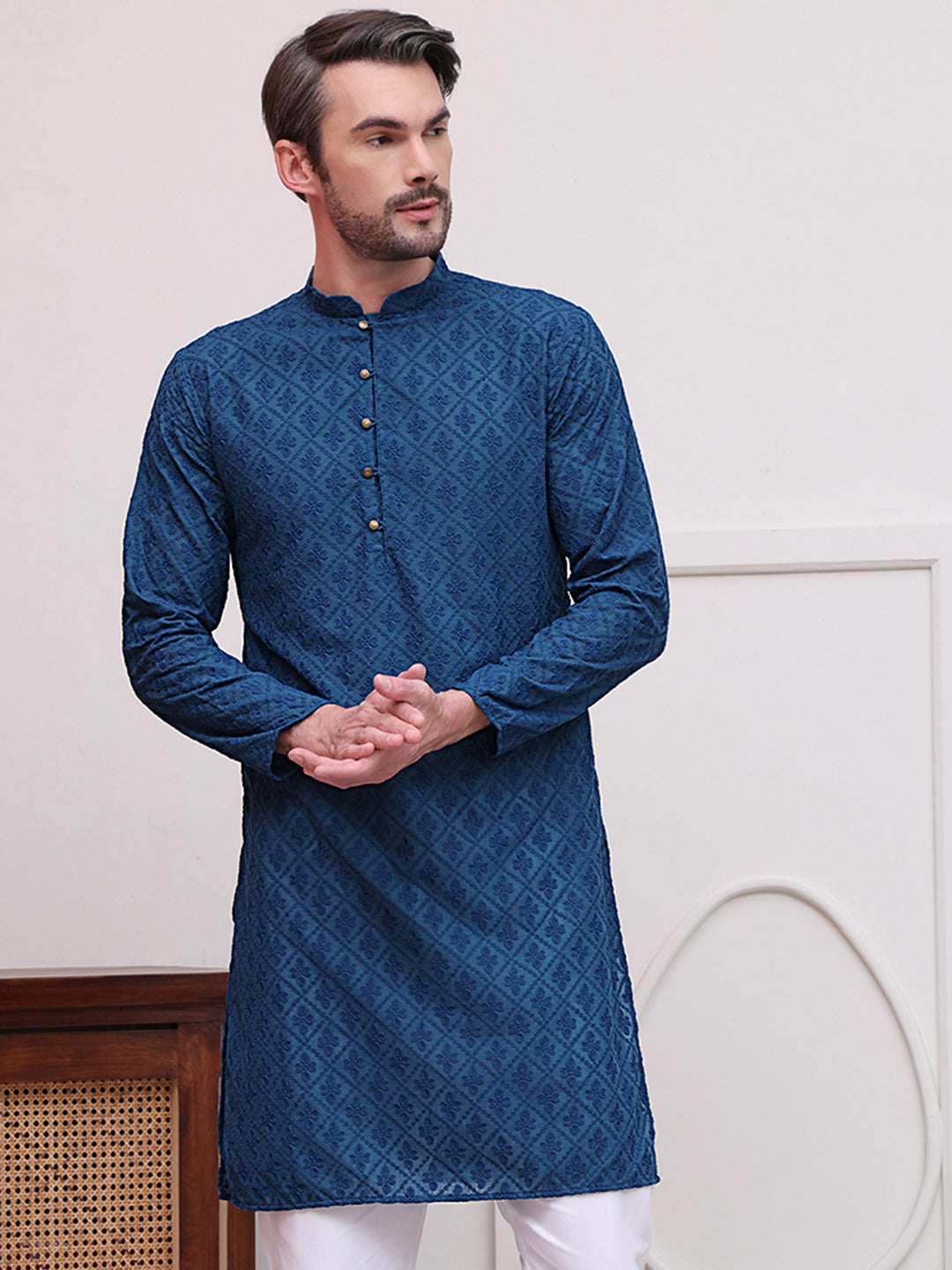 DesiQlo Men Embroidered Kurta Only - Green - KO_5099Teal_S