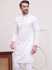 Embroidered Cotton Kurtas ( KO 5099White ) [FF] [B-13]