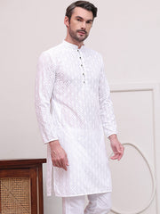 Embroidered Cotton Kurtas ( KO 5099White ) [FF] [B-13]